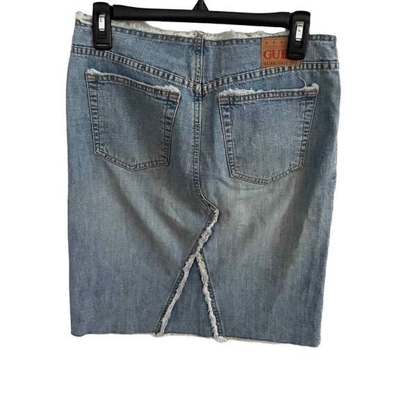 Y2K Vintage Low Rise Guess Jeans Fringe Skirt Size 27 100% Cotton Made in USA - Picture 2 of 11